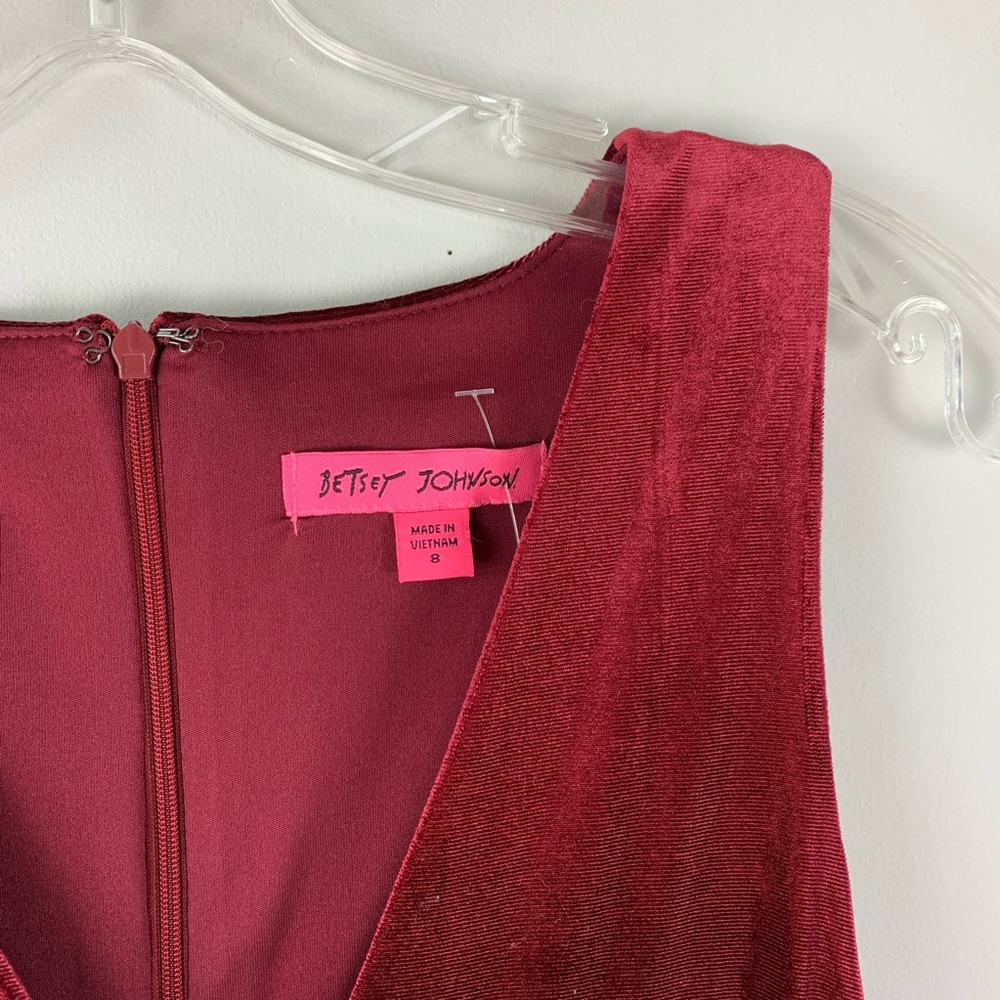Betsey Johnson Maroon Velvet Ruffle Hem Jumpsuit - Picture 5 of 8